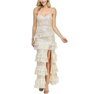 NWT TLC Say Yes Juniors All Over Sequin Tiered White Iridescent Dress